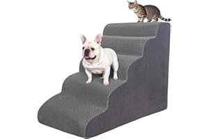 KIWIWOOF 5 Step Pet Stairs Ramp for High Beds Sofas 23-30 Inch with Sturdy Non Slip Waterproof Pads, Machine Washable Cover Indoor Balanced Design for Cats Dogs Small Medium Large XL Pets Grey Large