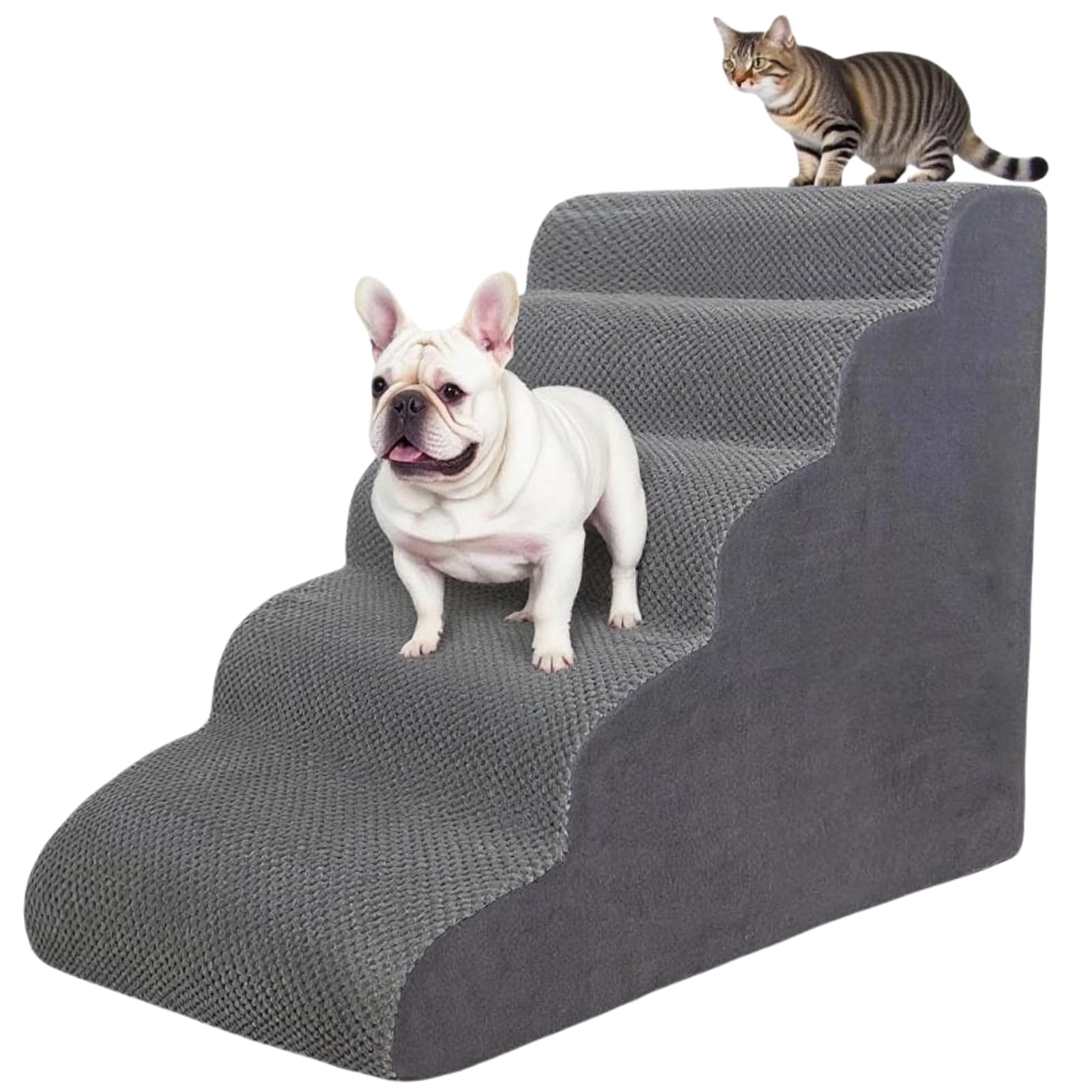 Photo 1 of ***********MISSING THE REMOVABLE COVER**************
5 Step Pet Stairs Ramp for High Beds Sofas 23-30 Inch with Sturdy Non Slip Waterproof Pads, Machine Washable Cover Indoor Balanced Design for Cats Dogs Small Medium Large XL Pets Grey Large