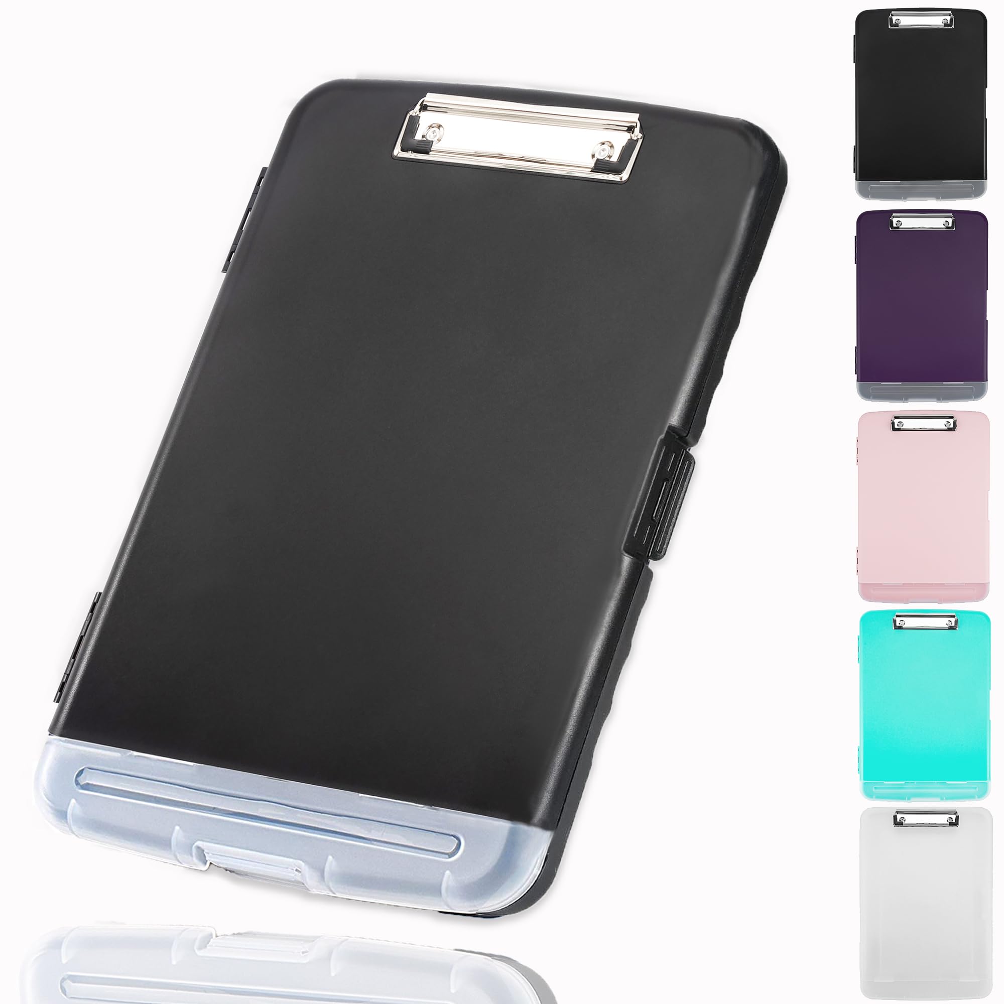 Pechor Clipboard with Storage Box A4, Plastic Clipboards with Separate Pen Compartment, Clip Board Ideal for School, Office, Medical Personnel, Side-Opening (Black)