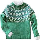 QXE Women's Oversized Fair Isle Print Mock Neck Sweaters Long Sleeve Chunky Warm Knit Tops 2025 Spring Pullover Jumpers