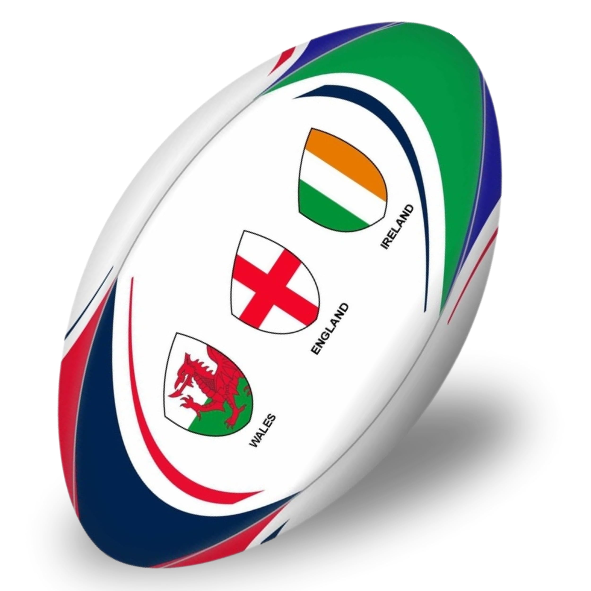 Gioco International Tournament Themed Rugby Ball | Flag Design | Durable Rubber | All-Weather Play, Official Size 5