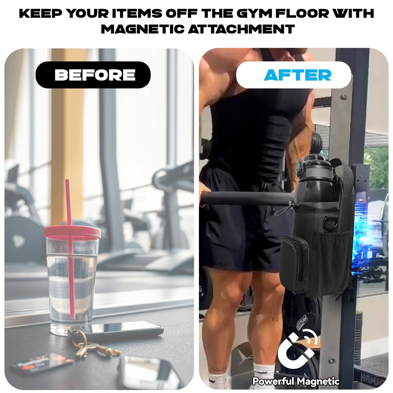 Magnetic Gym Bag for Men, Magnetic Water Bottle Holder, Small Gym Bag for Men, Gym Gifts,Gym Accessories for Women (Black)