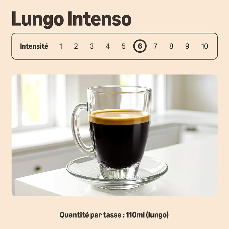 Café en Plastique Lungo Intenso Compatible Nespresso, en Capsules, Torréfaction Moyenne, 100 Unités (2 Paquets de 50) – Certifié Rainforest Alliance