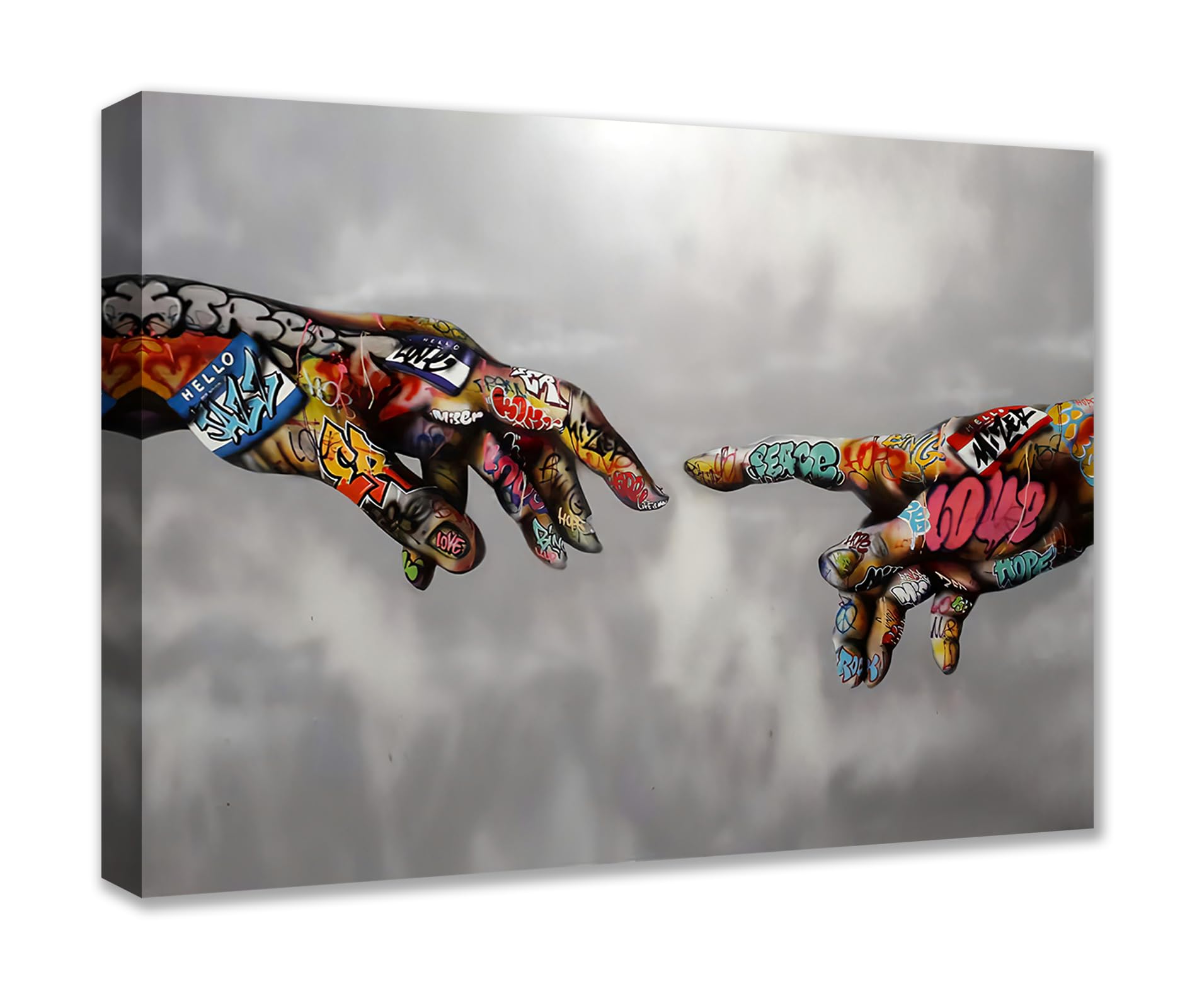 Banksy Street Art Decor Graffiti Wall Art Aamd Hand of God Paintings for Bedroom Hands Pictures Norse Artwork 1 Pieces Home Decor Framed Ready to Hang Poster and Prints (16''W x 24''H)