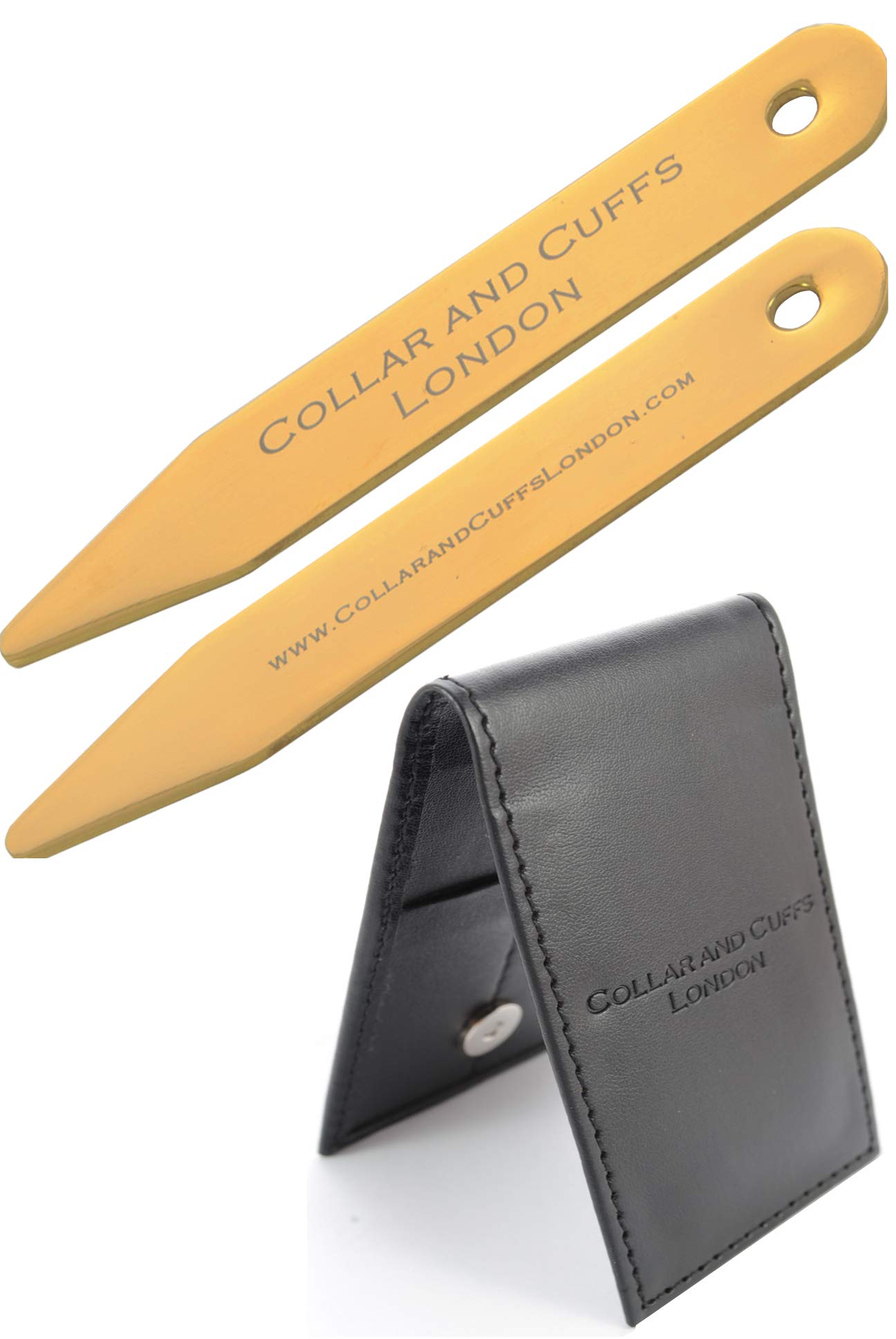 COLLAR AND CUFFS LONDON - Collar Stays for Men - 18ct Gold Plated - Metal Shirt Collar Stiffeners Bones Inserts - 2.5 Inch, 6cm, 63mm - With Presentation Gift Wallet - 1 Pair - Gold Colour