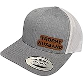 Trophy Husband - Leather Patch Trucker mesh Hat Snapback - Heather Grey/White