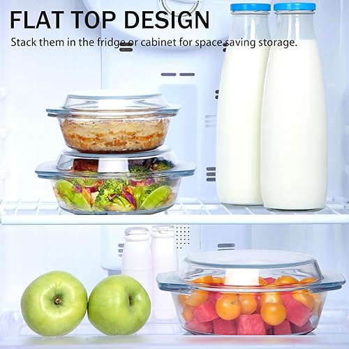 ZYER Round Glass Casserole Dish Set, Sizes 1L,
