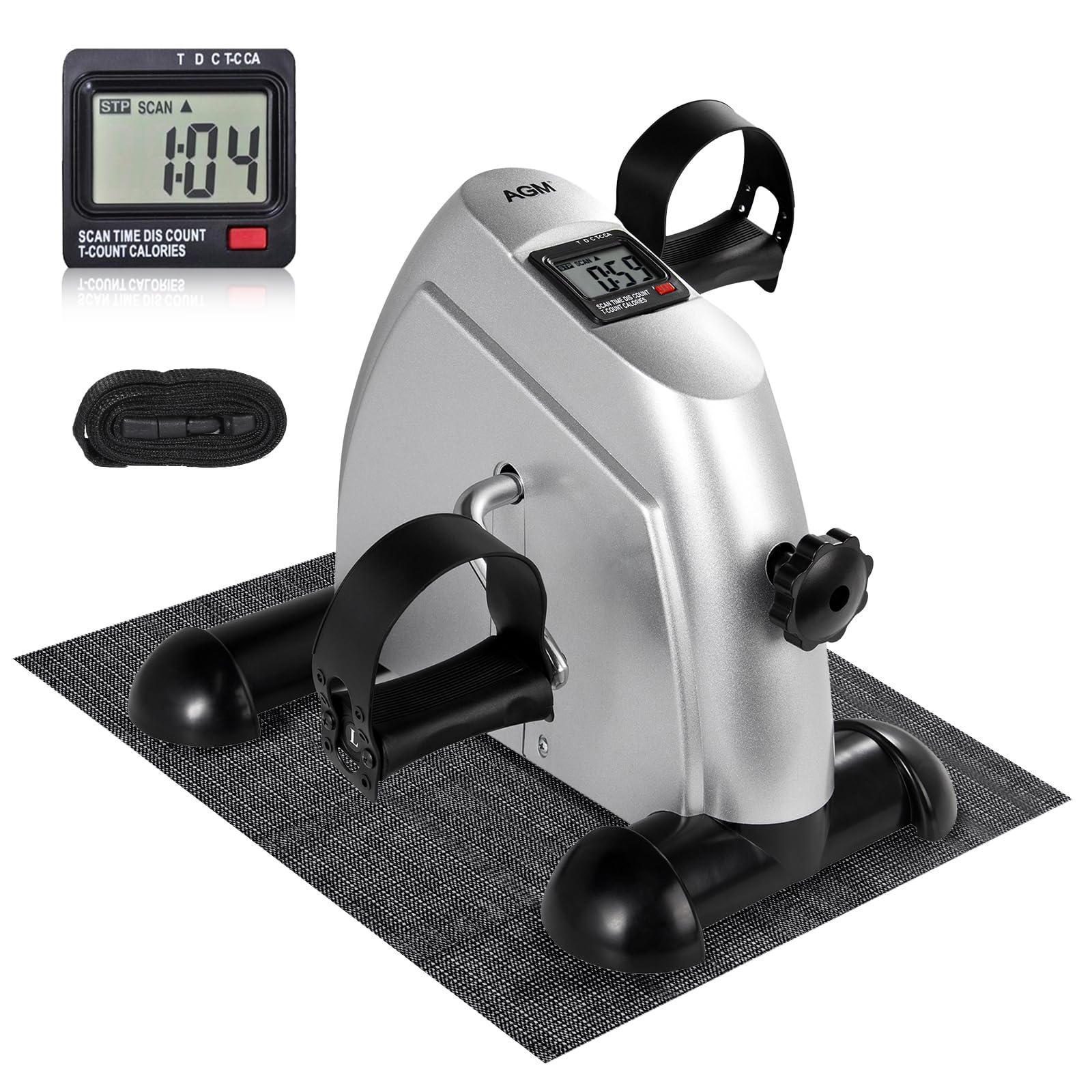 AGM Mini Exercise Bike Pedal Sit Down, Under Desk Bike with LCD Display for Legs and Arms, Non-Slip Mat Included
