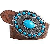 Scarlet Darkness Western Belt for Women Leather Cowgirl Belt with Turquoise Buckle Country Belts for Jeans Dresses
