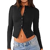 Matunana Womens Long Sleeve Tops Fall Lightweight Cardigan Cropped Going Out Shirts Ribbed Button Down Cute Trendy 2026