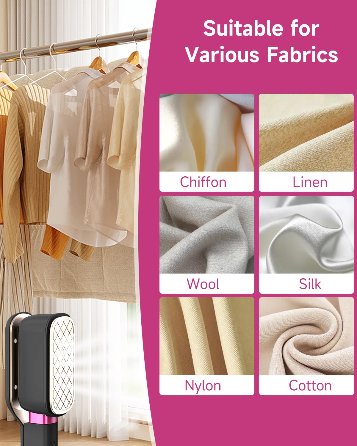 3-in-1 Travel Press Iron Steamer for Clothes, 1000W, 20s Fast Heat Up, 180° Rotating, Portable Handheld Clamp & Vertical Steamer, 65ml Tank, Gray