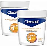 Clearasil Stubborn Acne Control 5in1 Daily Facial Cleansing Pads, with Salicylic Acid Acne Treatment Medicine, 90 Count (Pack of 2)