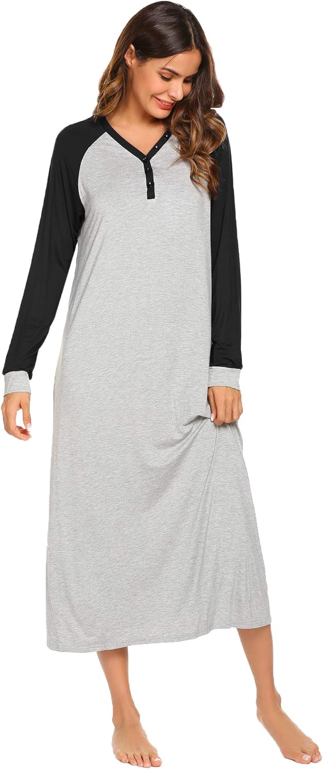 Ekouaer Sleep Shirt Women's Long Sleeve Sleepwear V-Neck Night Dress Nightgown Loungewear S-XXL at  Women’s Clothing store