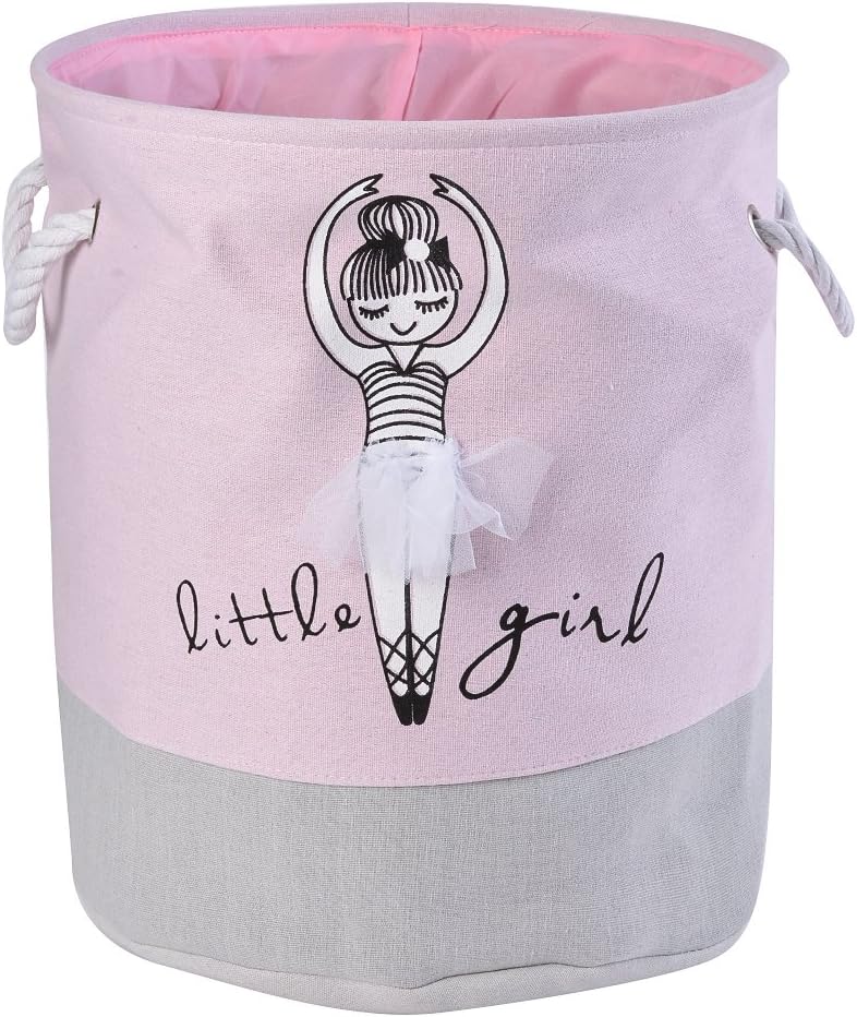 laamei Baby Girls Kids Toy Storage Basket Bin Ballerina Cotton Laundry Hamper Bucket with Handle Collapsible Organizer for Nursery Home Storage 35 * 40 CM