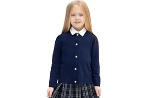 Lilax Little Girls' Knit Basic Cardigan, Long Sleeve Button Up Sweater