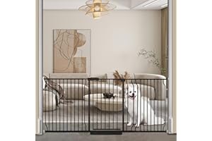 COSEND Extra Wide Baby Dog Gates for Doorways Tension Indoor Safety Gates Black Metal Large Pressure Mounted Pet Gate Walk Through Dog Gate for The House Stairs (Black, 76.38"-86.3"/194-219CM)