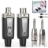 Wireless XLR Transmitter and Receiver and Guitar Transmitter Receiver Mic Adapter 16 Channels 196ft Range for Dynamic Microphone Audio Mixer Electric Guitar Bass (with gold plated)
