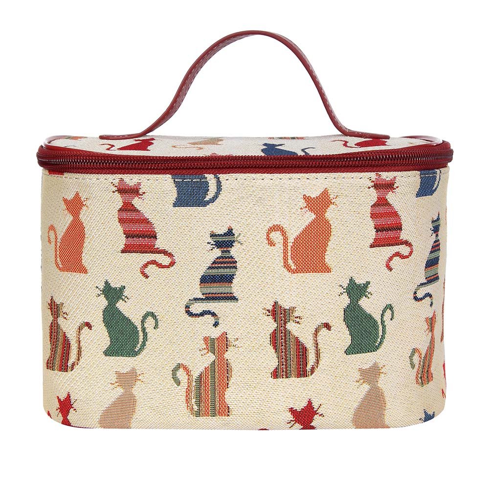 Signare Tapestry Women Toiletry Make-Up Bag Cheeky Cat (TOIL-CHEKY)(Size: Small)