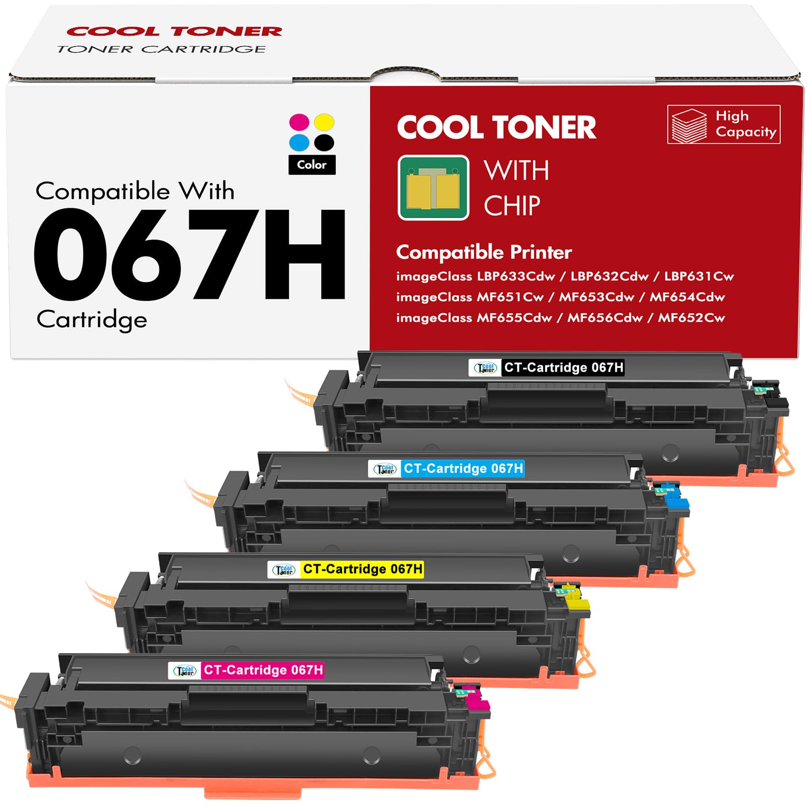 Photo 1 of 067H 067 Toner Cartridge Set MF654CDW Compatible for Canon 067 067H Color ImageCLASS MF656CDW MF650C LBP632CDW MF655CDW MF653CDW LBP633CDW LBP630C MF652Cdw MF651Cw Printer 4 Pack High Yield Ink