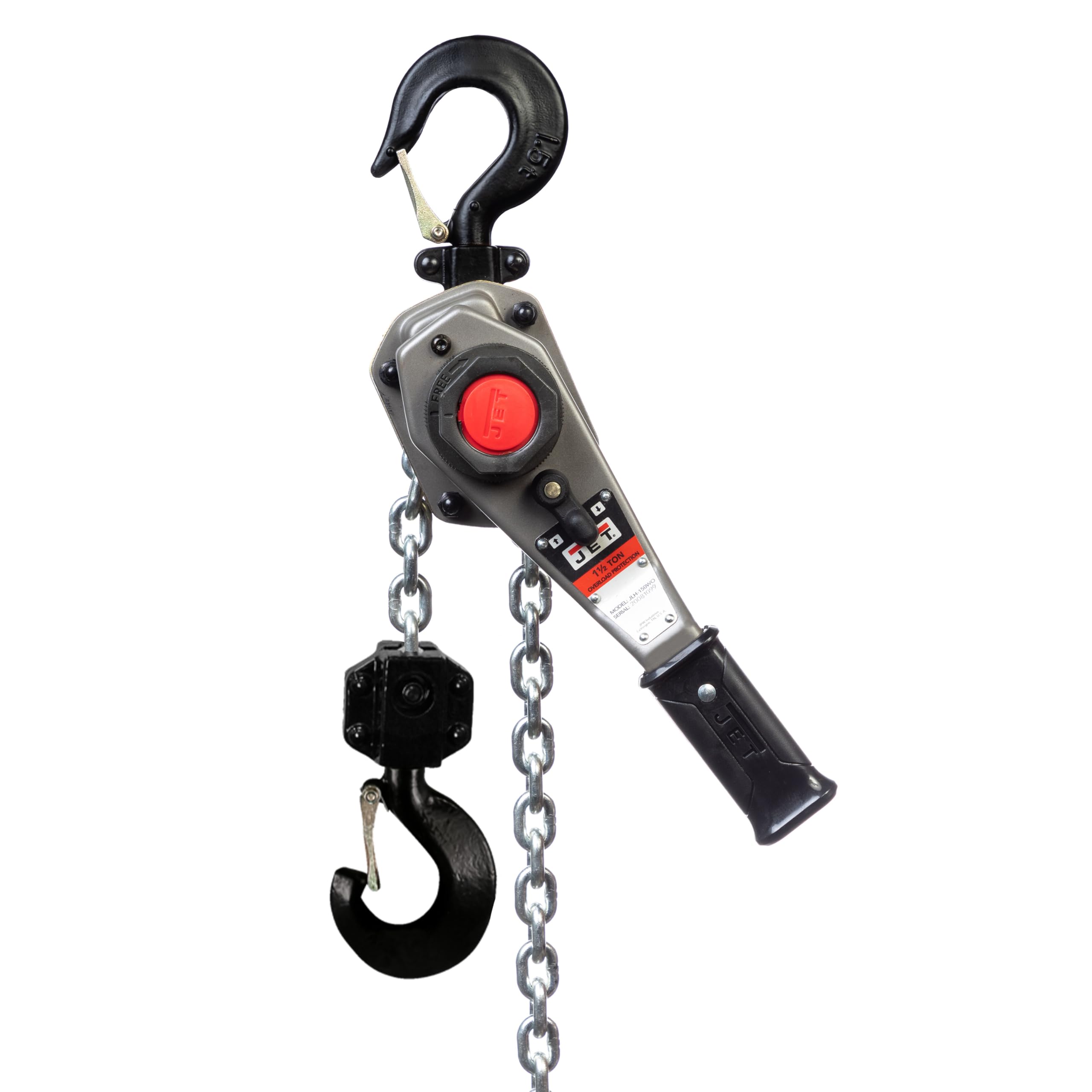 JET 1-1/2 Ton Lever Hoist, 5′ Lift, Overload Protection, Shipyard Hooks (JLH-150-5PSH)