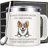 Lifecapido Corgi Gifts, Silence is Golden Unless You Have A Corgi 14 oz Insulated Coffee Mug, Birthday Christmas Gifts for Pet Lovers, White