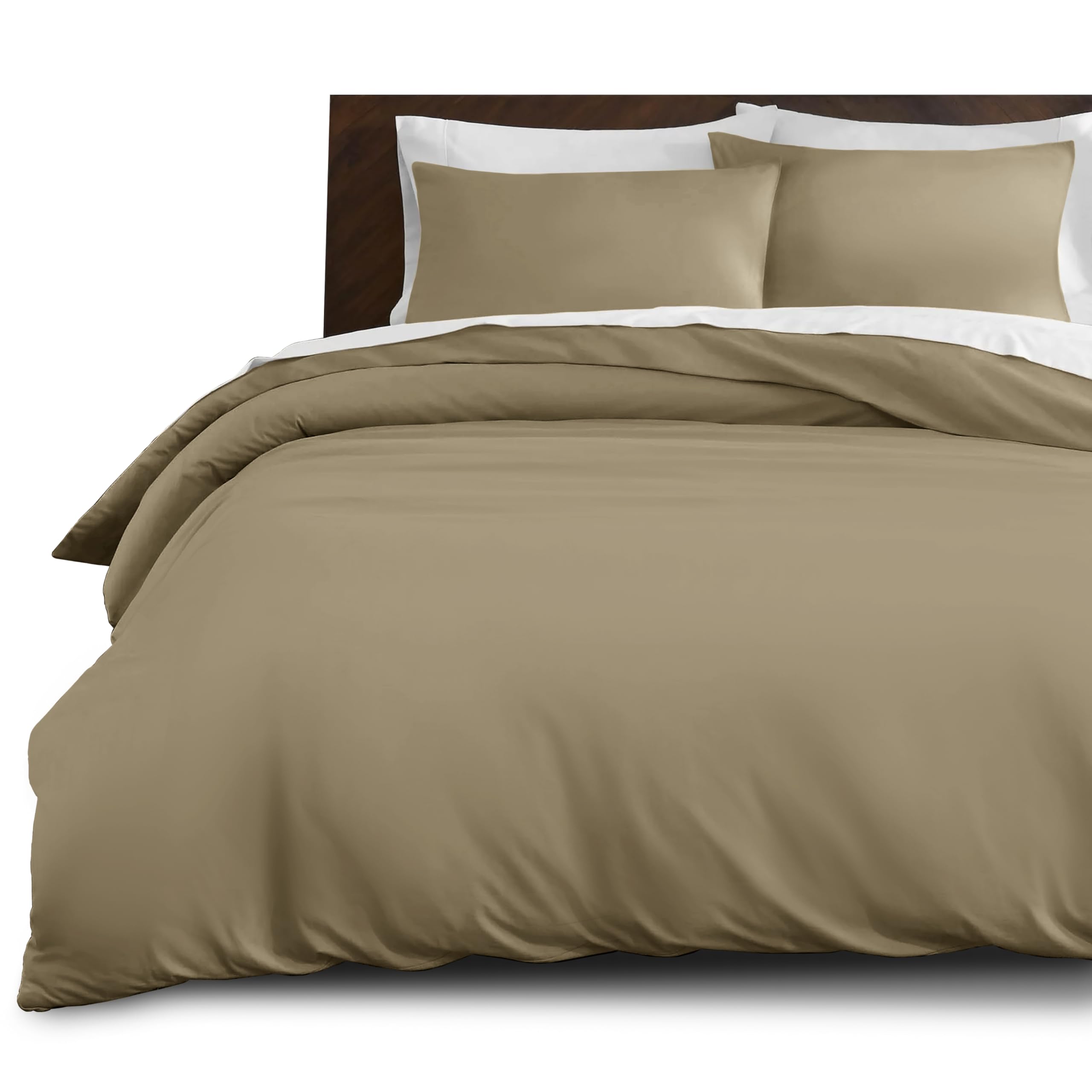 Imperial Rooms Single Duvet Cover Set Brushed Microfiber Plain Beige Bedding Set – Button Closure Ultra Soft 2 PCs Quilt Cover with Pillow Case (135 x 200 Cm) — image 1
