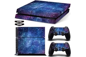 ASOKEX Ps4 Stickers Full Body Vinyl Skin Decal Cover for PlayStation 4 Console Controllers (with 4pcs Led Lightbar Stickers)(PS4 Console (Blue Starry Sky))