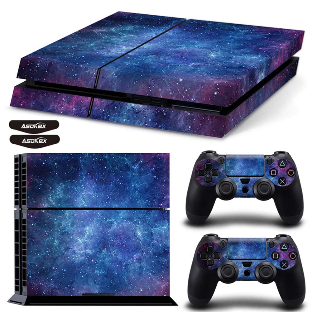 Ps4 Stickers Full Body Vinyl Skin Decal Cover for PlayStation 4 Console Controllers (with 4pcs Led Lightbar Stickers)(PS4 Console (Blue Starry Sky))