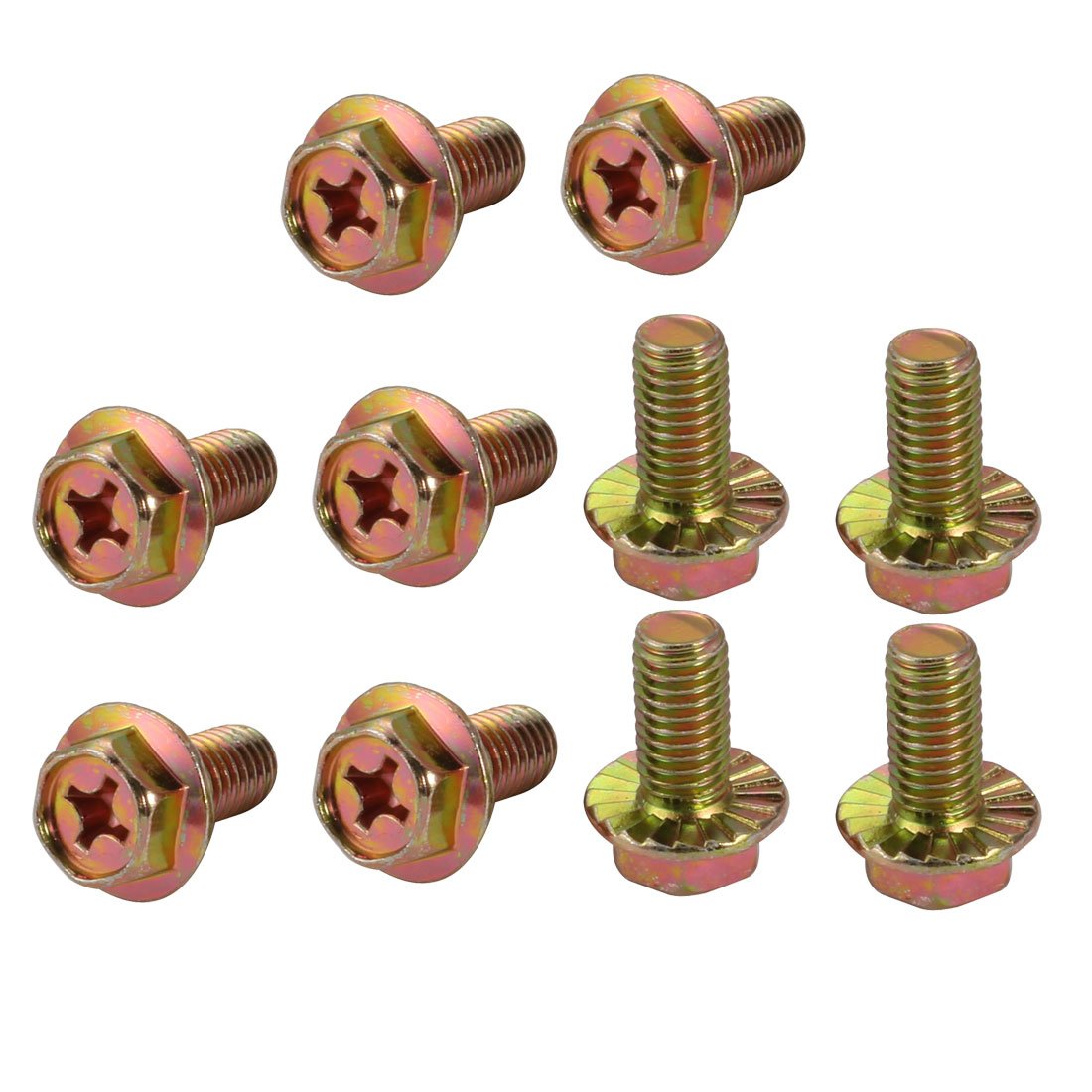 Sourcingmap 10Pcs M8x16mm Yellow Zinc Plated 4.8 Grade Phillips Drive Serrated Flange Hex Head Bolt