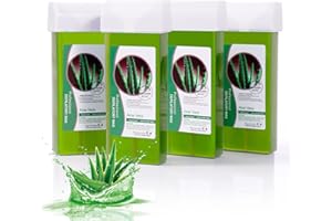 BESTIENOLY Aloe Roll on Wax Refill: Hair Removal Wax Roller Refill for Sensitive Skin Body Legs Arms - Soft Wax Cartridge for any Roll on Wax Warmer (3.53oz/100g, 4Pack)
