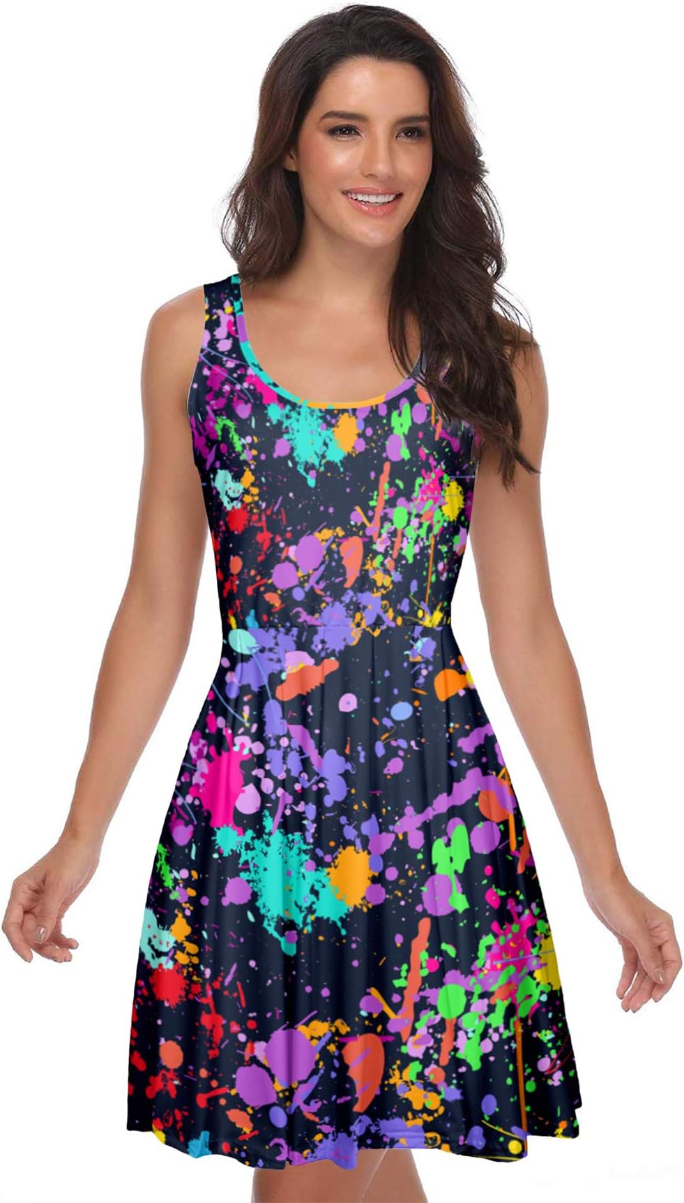 Abstract Color Splash No Spray Paint on Dark Splatter Sleeveless Party Wedding Dresses for Women