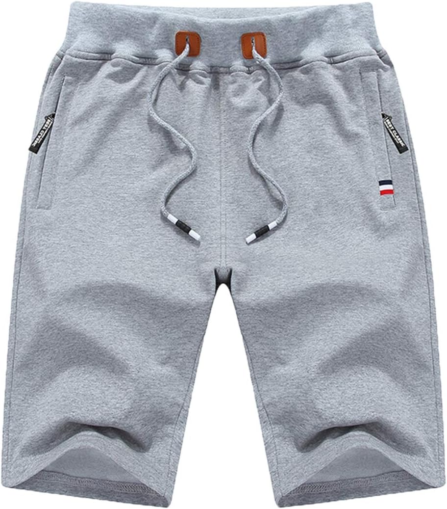 Guoji Men's Classic-Fit Casual Shorts Elastic Waist Zipper Pockets (30 LightGray)