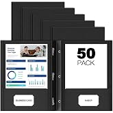50 Pack Black Two Pocket Folder with Prongs, Paper Folders with Pockets | Business Card Holder, Folders with Pocket, Fit Letter Size, Organizing Papers in School, Office, Business, Black