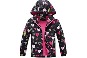 MGEOY Boys Girls Rain Jacket Lightweight Waterproof Hooded Fleece Lined Raincoat Windbreakers for Kids