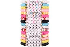 Cooluckday Cheer Bracelets for Team Cheer Gifts Cheerleader Gifts Set for Women Teen Cheer Stuff Stackable Clay Y2k Friendship Bracelets Bulk for Women 24Pcs