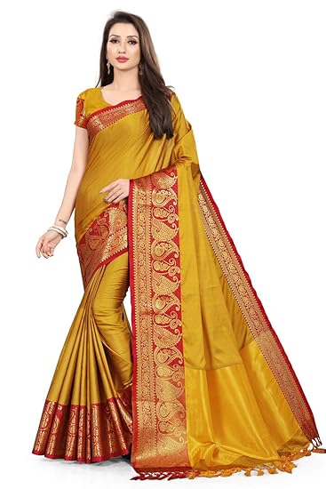 leeza store Womens Banarasi Cotton Silk Saree With Blouse Piece