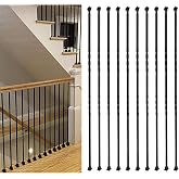 Sidasu 10-Pack 44" x 1/2" Wrought Iron Balusters for Stairs | Double Twist,Hollow Metal Stair Spindles,Included 20 Swivel Shoes, Decorative Stair Spindles Iron Black