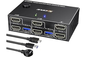 USB 3.0 HDMI KVM Switch 2 Monitors 2 Computers 4K@60Hz 2K@144Hz EDID Simulation, MLEEDA Dual Monitor KVM Switch for 2 Compute