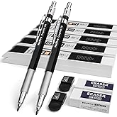 MstrSktch 2mm Mechanical Drawing Pencils Set - 3 Metal Pencils With Leads & Storage Case For Artists