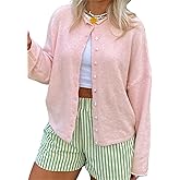 Women's Solid Color Fuzzy Knit Cardigan Long Sleeve Round Neck Sweaters Front Button Closure Rolled Hem Kniwear