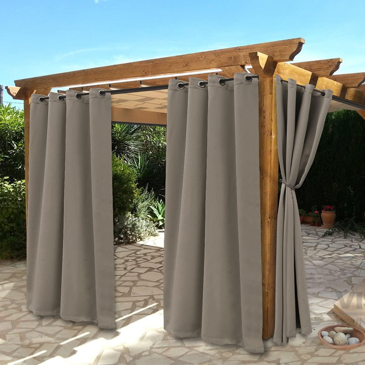 Outdoor Curtains - BONZER Waterproof Indoor/Outdoor Curtains for Patio - Thermal Insulated, Sun Blocking Grommet Blackout Curtains for Bedroom, Porch, Living Room, Pergola, Cabana, 2 Panels, 52 x 120 inch, Vintage Linen