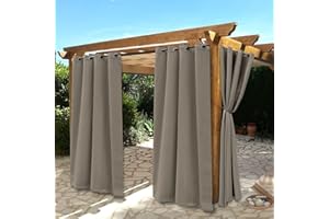 BONZER Waterproof Indoor/Outdoor Curtains for Patio - Thermal Insulated, Sun Blocking Grommet Blackout Curtains for Bedroom, Porch, Living Room, Pergola, Cabana, 2 Panels, 52 x 95 inch, Vintage Linen