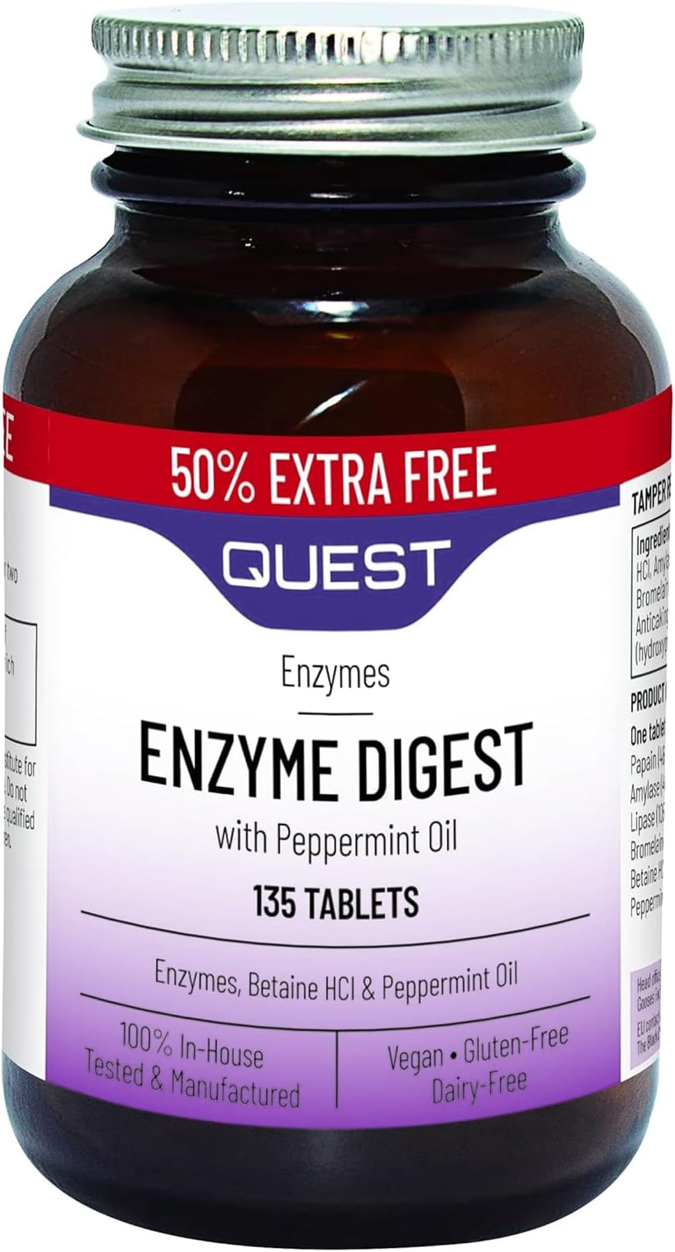 Quest Enzyme Digest With Peppermint Oil & Betaine Vegan 135 Tablets