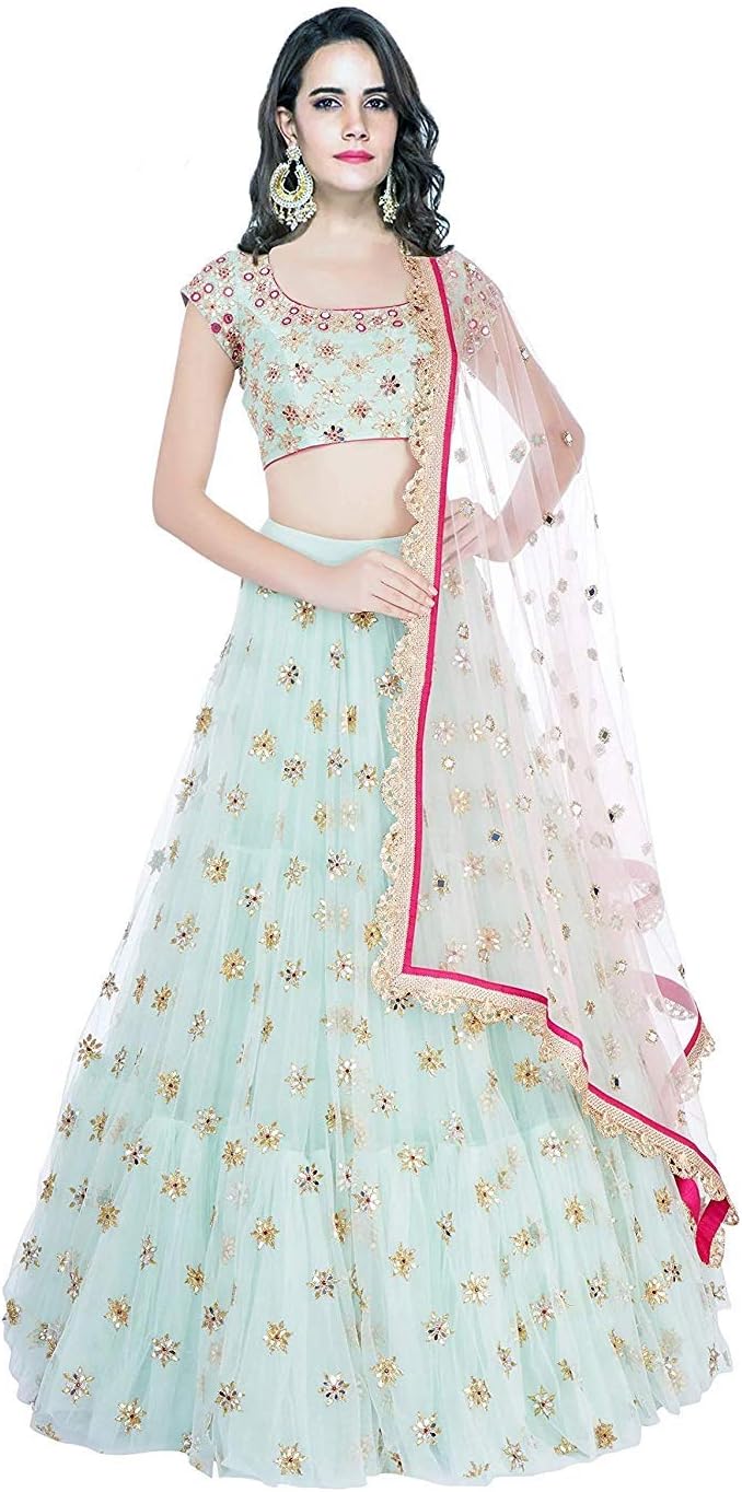 Nancy Fab women's Embroidered Sky colour Semi Stitched lehengas, lehenga choli(NF_33_Free_Size) (sky blue)
