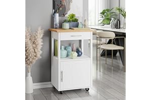 JY QAQA PET QAQA Kitchen Island on Wheels with Storage, Kitchen Cart with Drawer and Countertop, Single Door Rolling Storage Cabinet for Dining Room Living Room, White