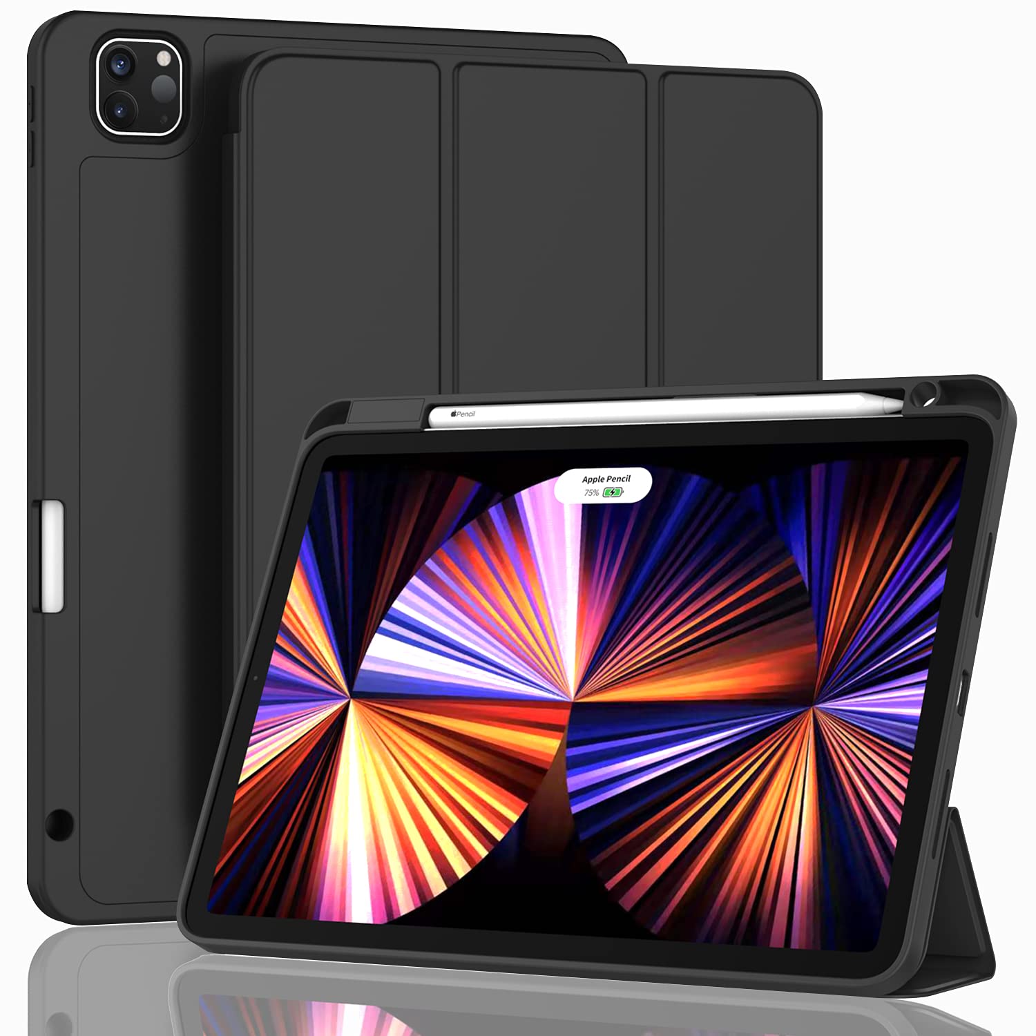 Photo 1 of ZryXal New iPad Pro 11 Inch Case 2022(4th Gen)/2021(3rd Gen)/2020(2nd Gen) with Pencil Holder, Smart iPad Case [Support Touch ID and Auto Wake/Sleep] with Auto 2nd Gen Pencil Charging (Black)