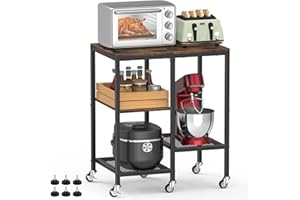 OGEMXU Kitchen Microwave Cart,Microwave Stand with Wheels,Coffee Bar Table Station,4-Tier Rolling Baker's Rack,Small Appliance Storage Shelf,Utility Side Table for Kitchen,Living Room (Rustic Brown)