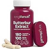 LongLifeNutri Butterbur Extract 100mg - Petasites Hybridus Root Extract, 180 Vegetarian Capsules, 6 Month Supply, Organic Supplement for Head Comfort & Neural Calm, GMP Certified, Made in USA