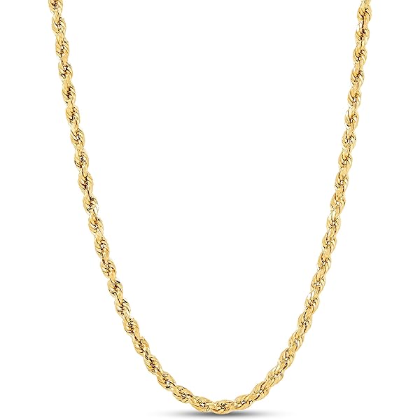 Amazon.com: JewelStop 14k Solid Yellow Gold 2 mm Rope Chain