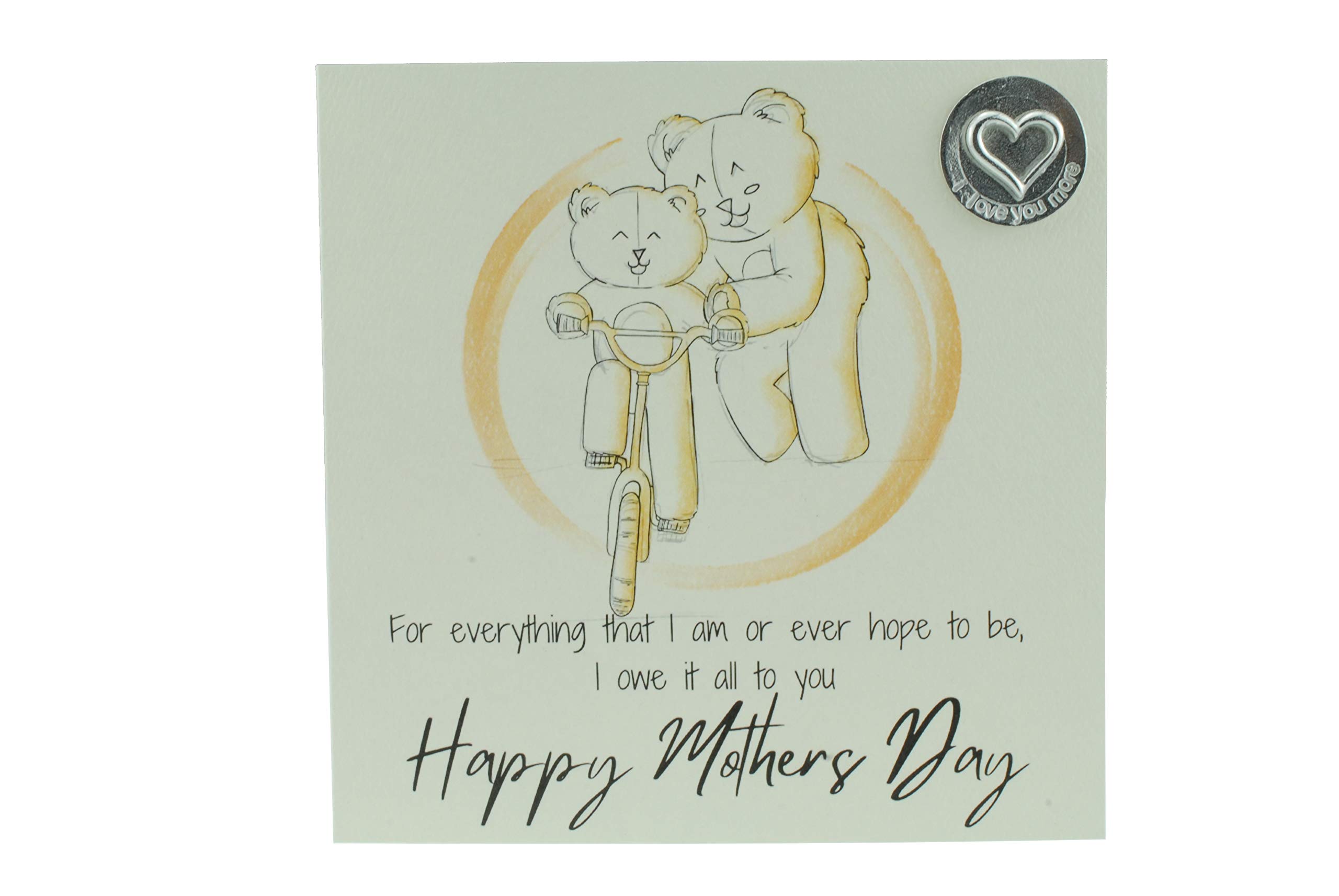 Thoughtful Mothers Day Card with Mum and Child Playing – Includes ‘I Love You More’ Gift Token (gcmumbikeilym)